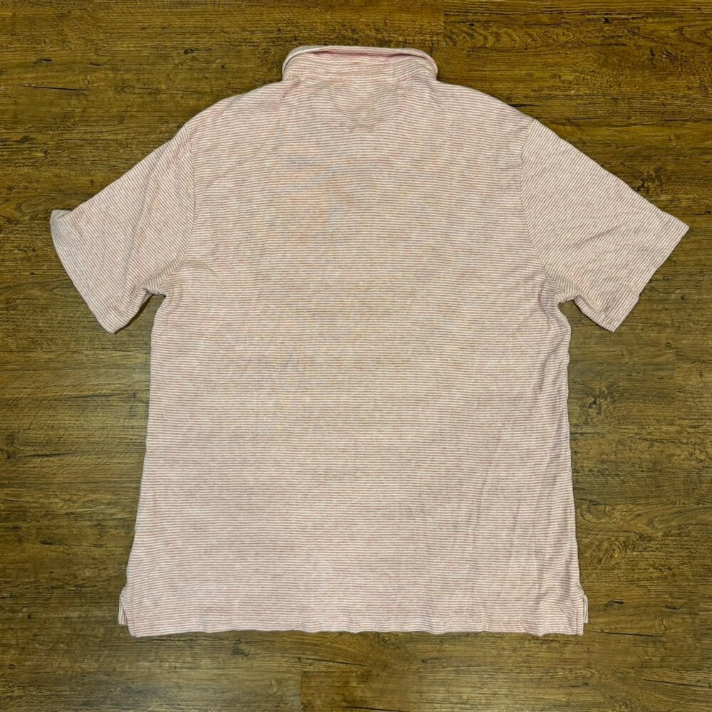Faherty Cloud‎ Cotton Pink Striped Casual Golf Short Sleeve Polo Shirt Men's XL - Picture 3 of 9